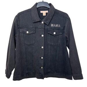 Emmas Expressions "Mama" Embroidered Black Denim Jacket With Butterfly Medium